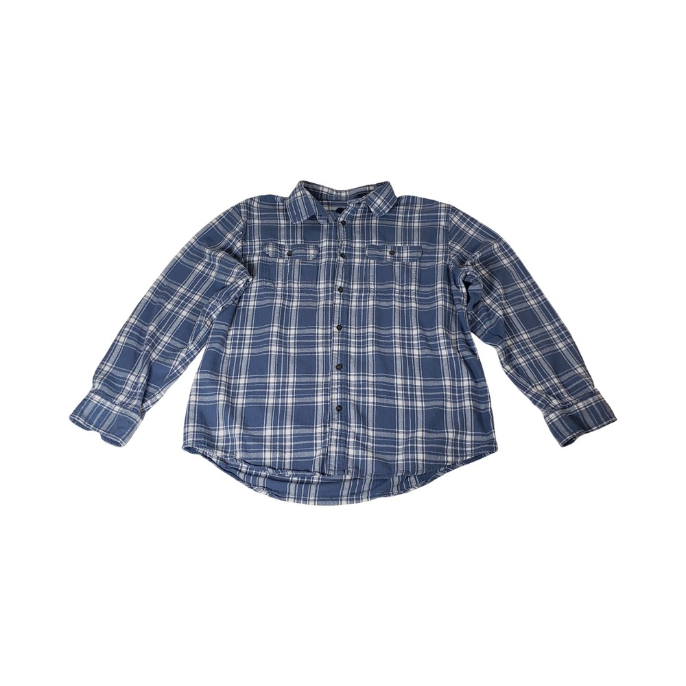 George Mens Flannel Shirt XL Slate White Plaid Cotton Button Down GM49Y050H
